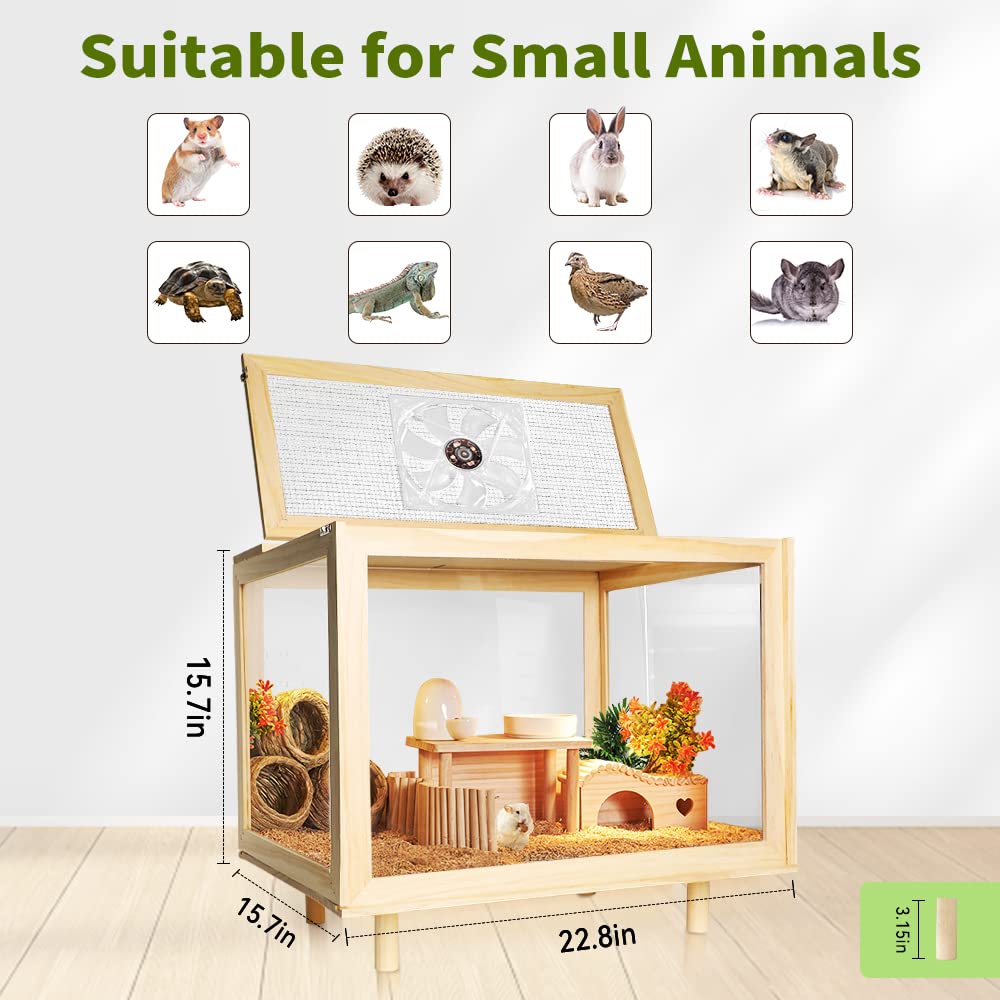 PEJOYT Large Wooden Hamster Cage - Niteangel Wood Habitat for